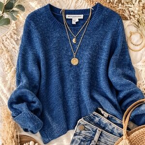 BCBG Generation Blue Boho Beach Sweater Lightweight Summer Knit Size Small